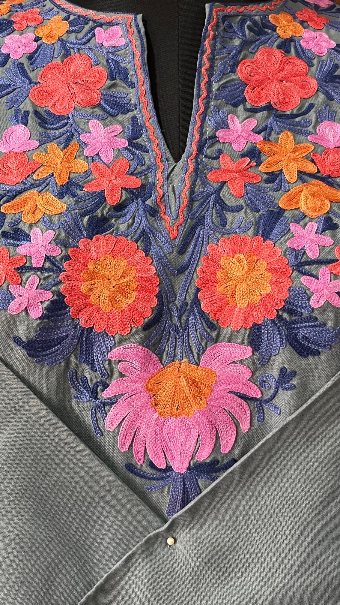 Powder Blue Cotton Kurta with aari embroidery Detail 1