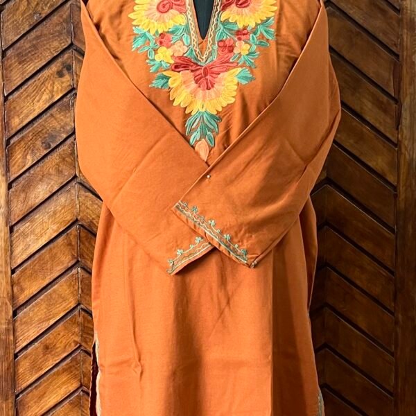 Rust Cotton Kurta with Green Aari Work