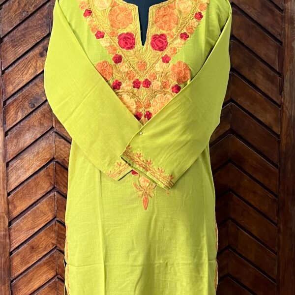 Mustard Cotton Kurta with Orange Aari Work