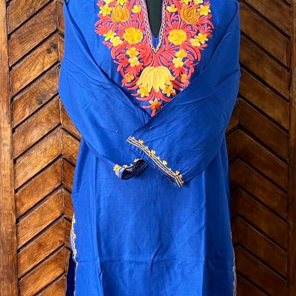 Royal Blue Cotton Kurta with Orange Aari Work